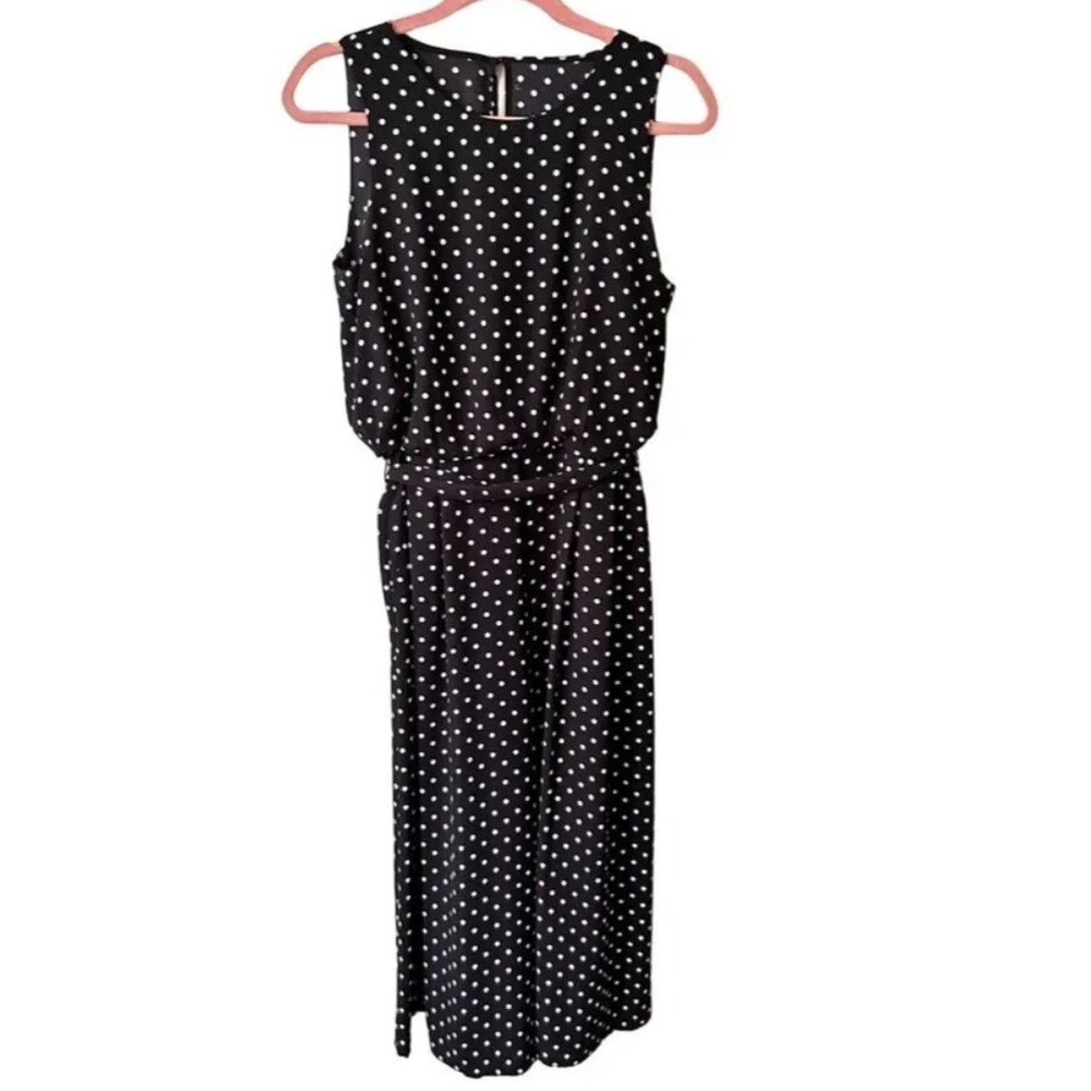 VINCE CAMUTO black polkadot jumpsuit with waist tie